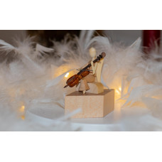 Sternkopf-Engel Mini aus Robinie mit Cello, sitzend