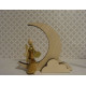 Sternkopf-Engel Mini aus Akazienholz im Mond sitzend mit Trompete 